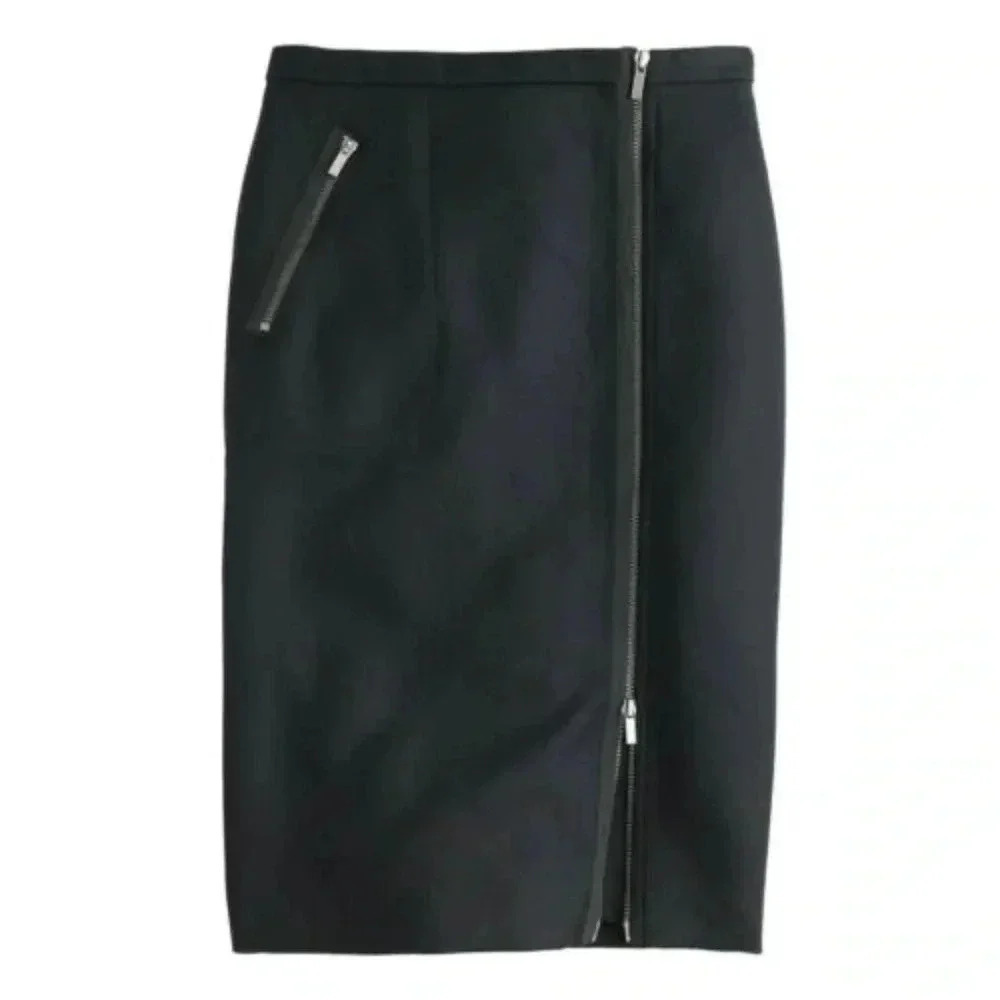 J. Crew Size 2 Petite Blue Wool Asymmetrical Zip Pencil Skirt NEW - Picture 2 of 6